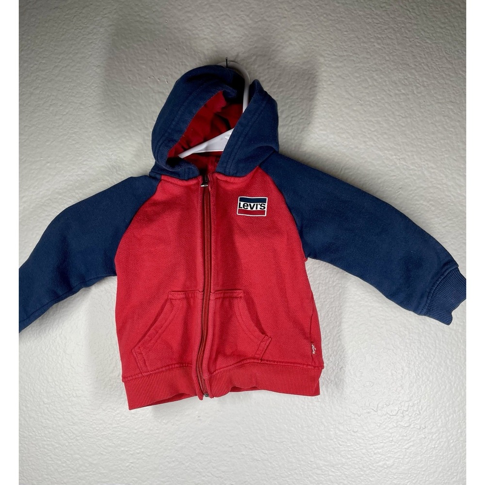 LEVI'S Boys Girls Full Zip Up Sweatshirt Hoodie Blue Red Toddler Size 18 Months